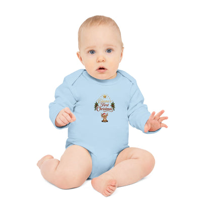 Eliana's First Christmas" Holiday Long-Sleeve Organic Infant Onesie