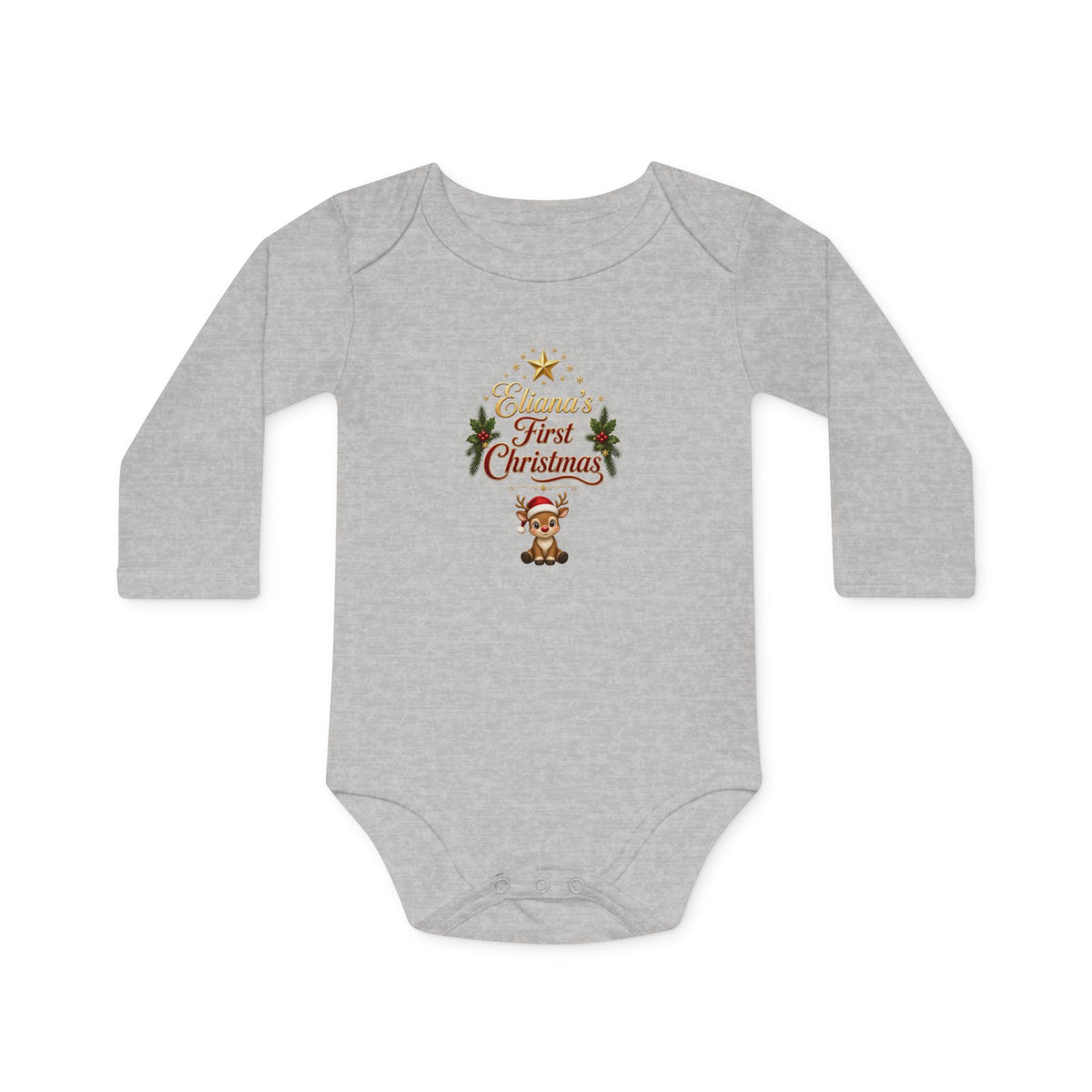 Eliana's First Christmas" Holiday Long-Sleeve Organic Infant Onesie