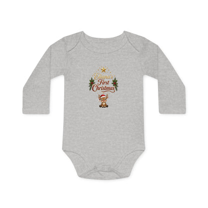 Eliana's First Christmas" Holiday Long-Sleeve Organic Infant Onesie