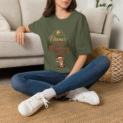 "First Christmas" T‑Shirt — Custom Name Baby Holiday Tee