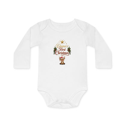 Eliana's First Christmas" Holiday Long-Sleeve Organic Infant Onesie
