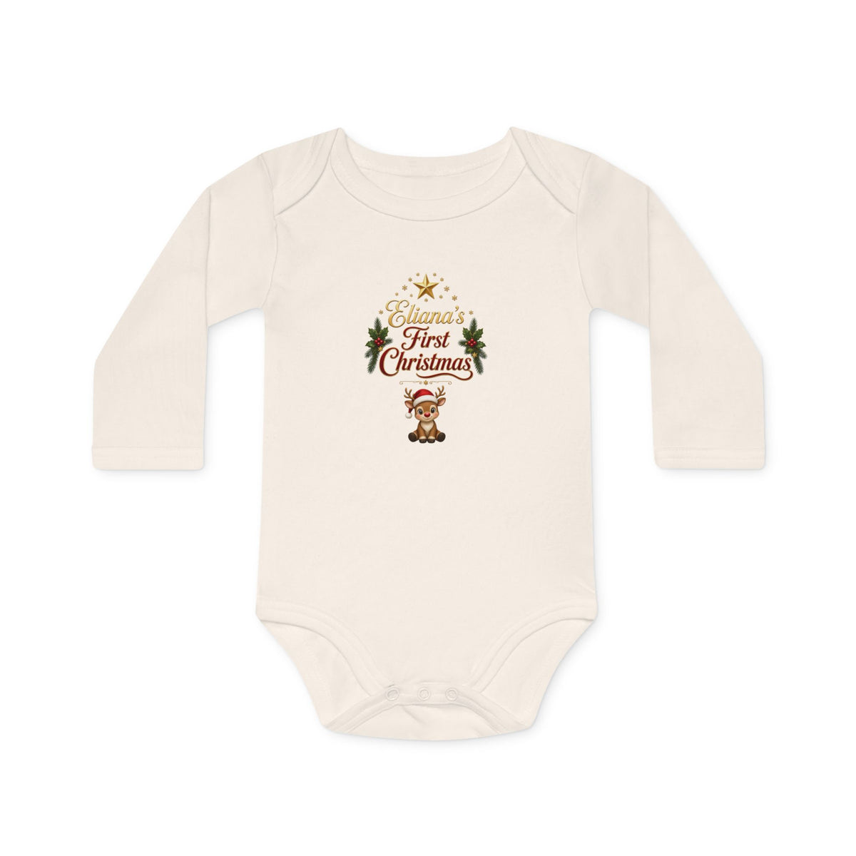 Eliana's First Christmas" Holiday Long-Sleeve Organic Infant Onesie