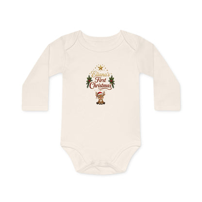 Eliana's First Christmas" Holiday Long-Sleeve Organic Infant Onesie