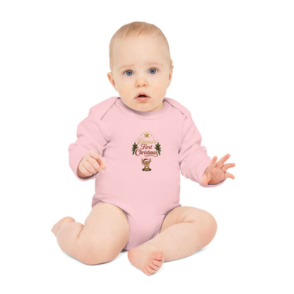Eliana's First Christmas" Holiday Long-Sleeve Organic Infant Onesie