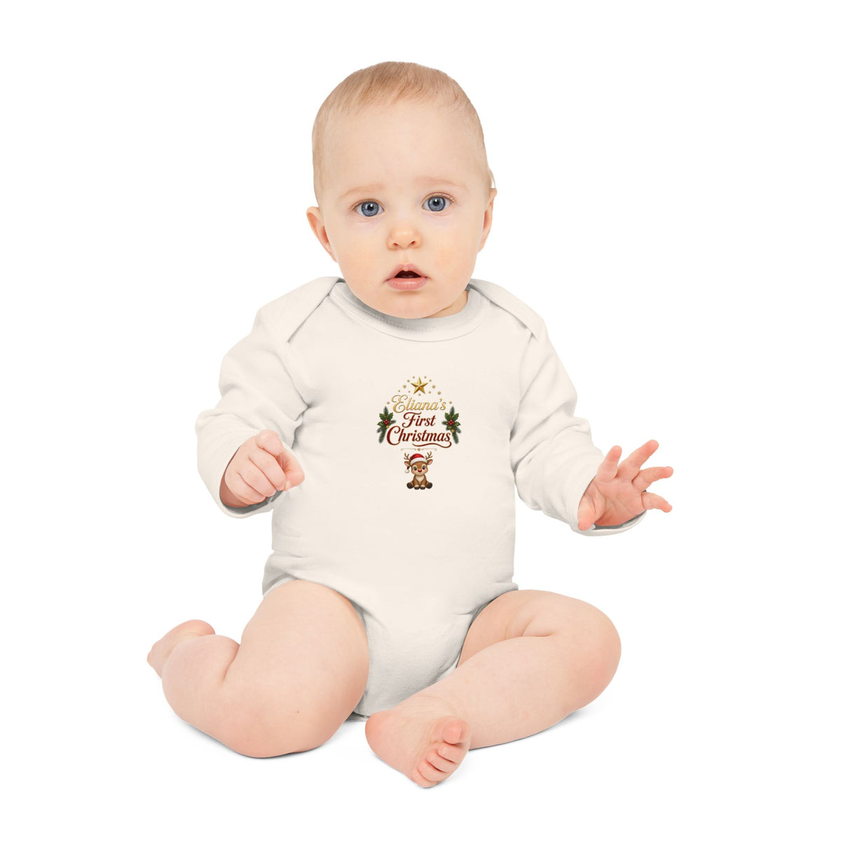 Eliana's First Christmas" Holiday Long-Sleeve Organic Infant Onesie