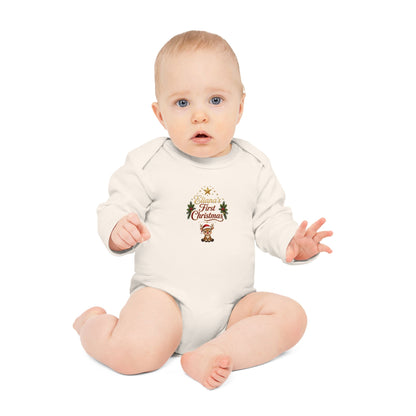 Eliana's First Christmas" Holiday Long-Sleeve Organic Infant Onesie