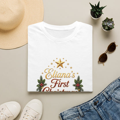 "First Christmas" T‑Shirt — Custom Name Baby Holiday Tee