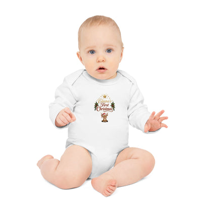 Eliana's First Christmas" Holiday Long-Sleeve Organic Infant Onesie