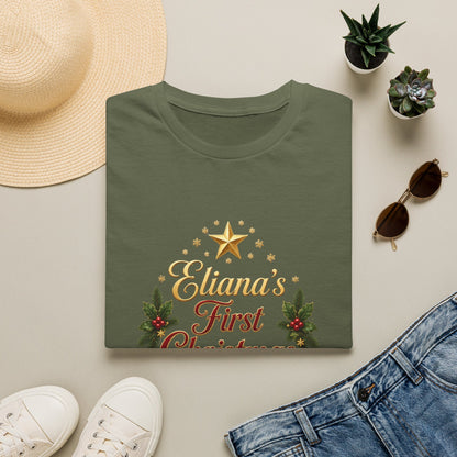 "First Christmas" T‑Shirt — Custom Name Baby Holiday Tee