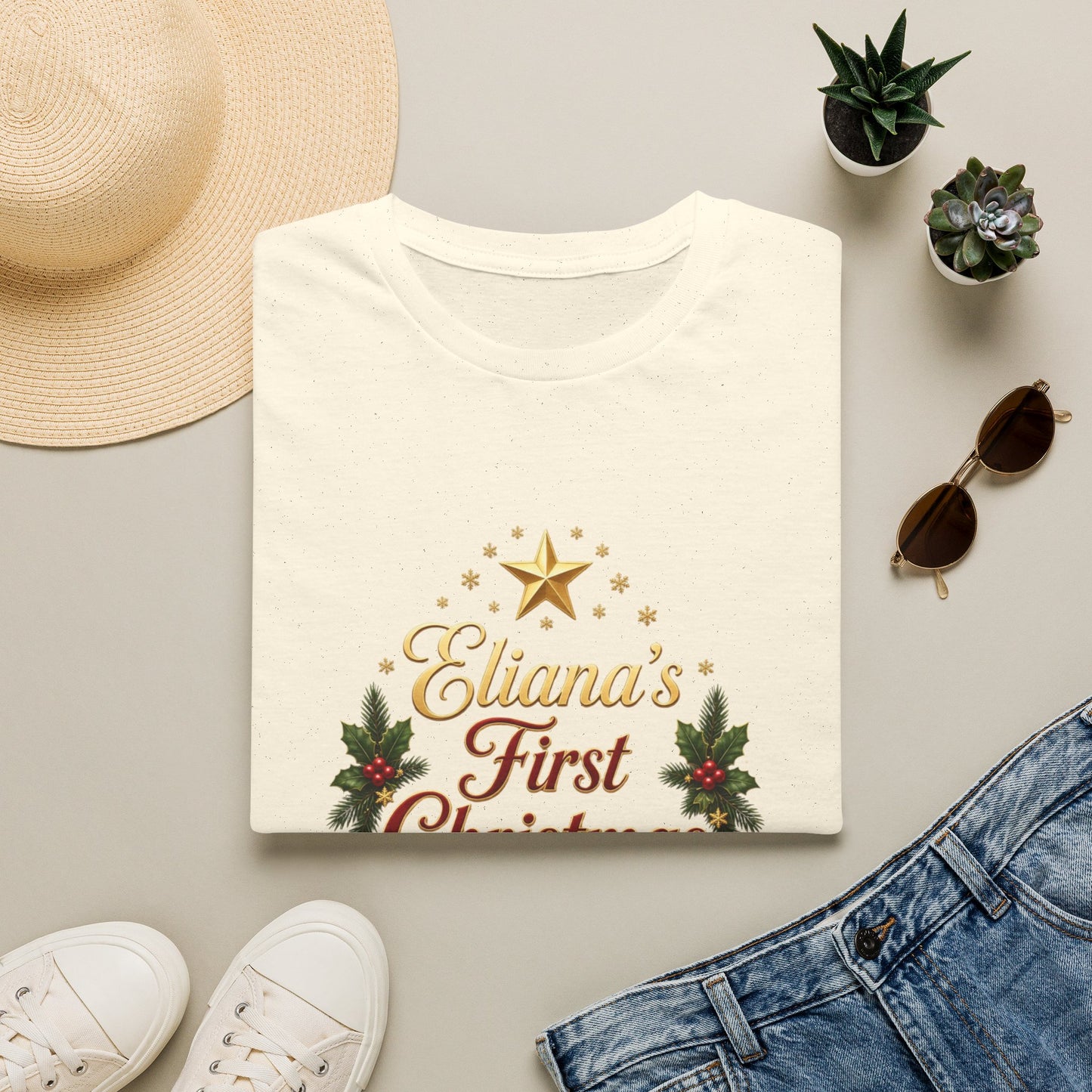 "First Christmas" T‑Shirt — Custom Name Baby Holiday Tee