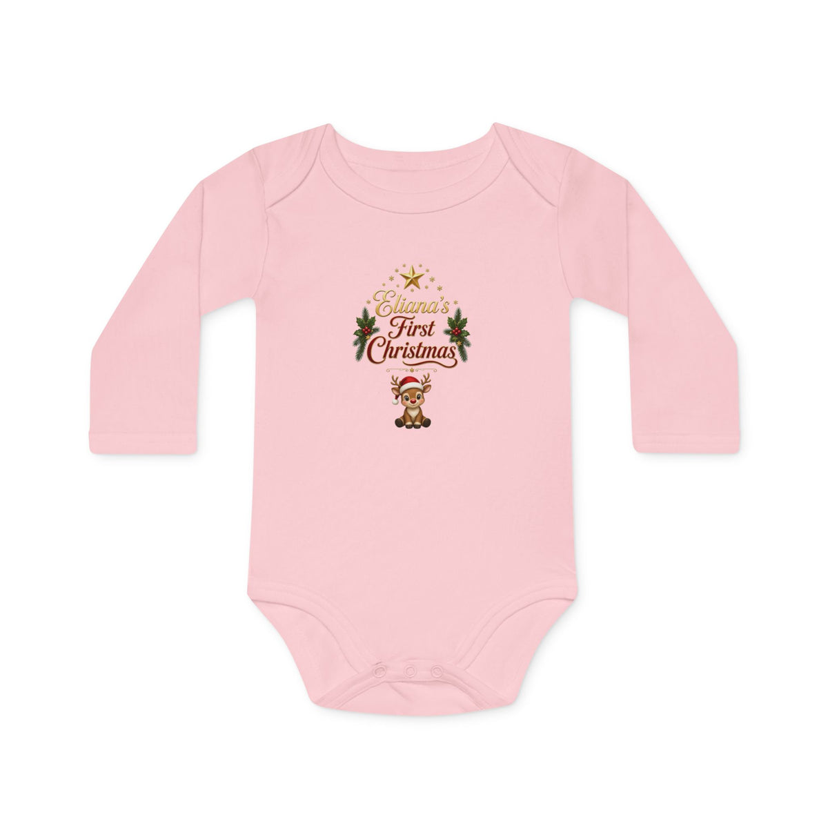 Eliana's First Christmas" Holiday Long-Sleeve Organic Infant Onesie
