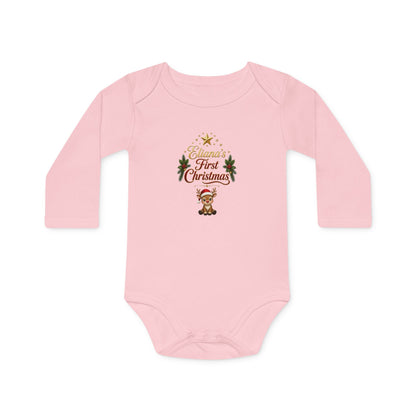 Eliana's First Christmas" Holiday Long-Sleeve Organic Infant Onesie