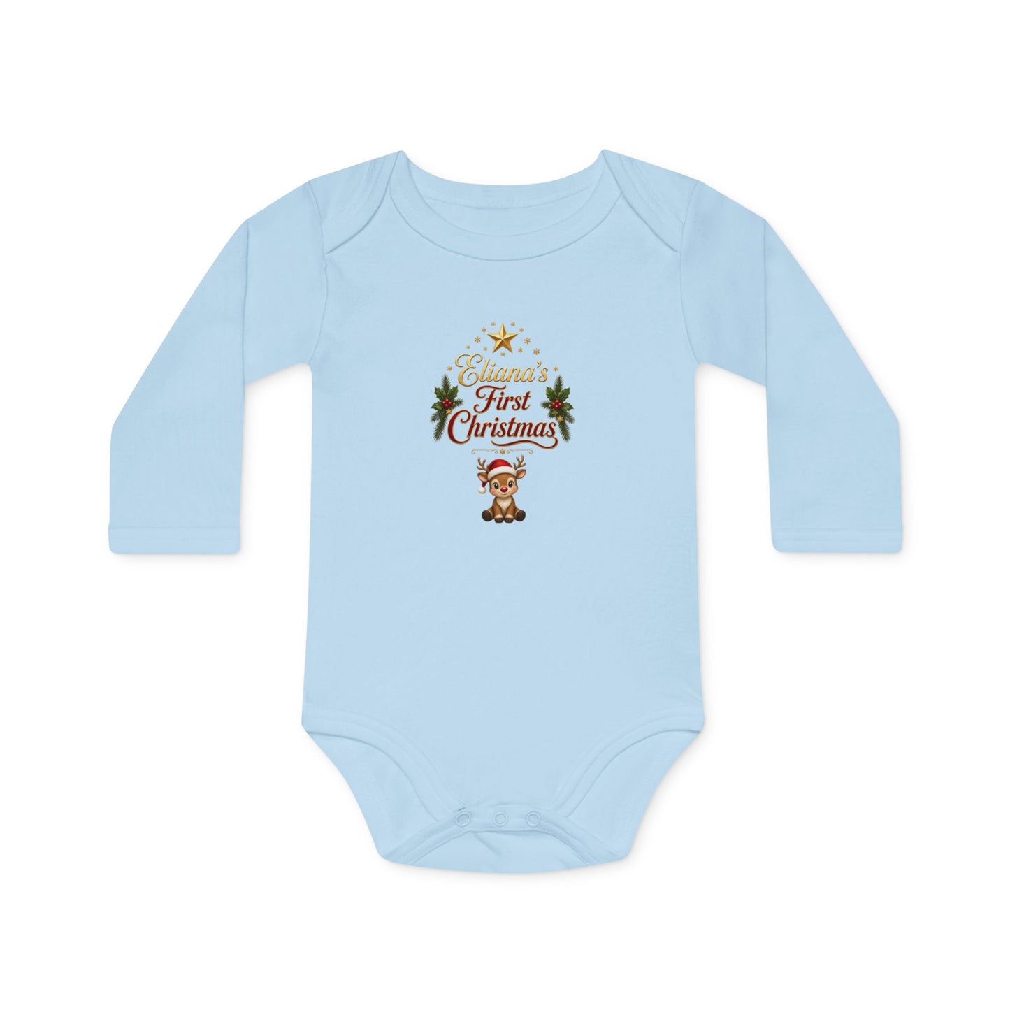 Eliana's First Christmas" Holiday Long-Sleeve Organic Infant Onesie