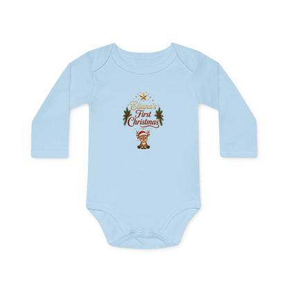 Eliana's First Christmas" Holiday Long-Sleeve Organic Infant Onesie