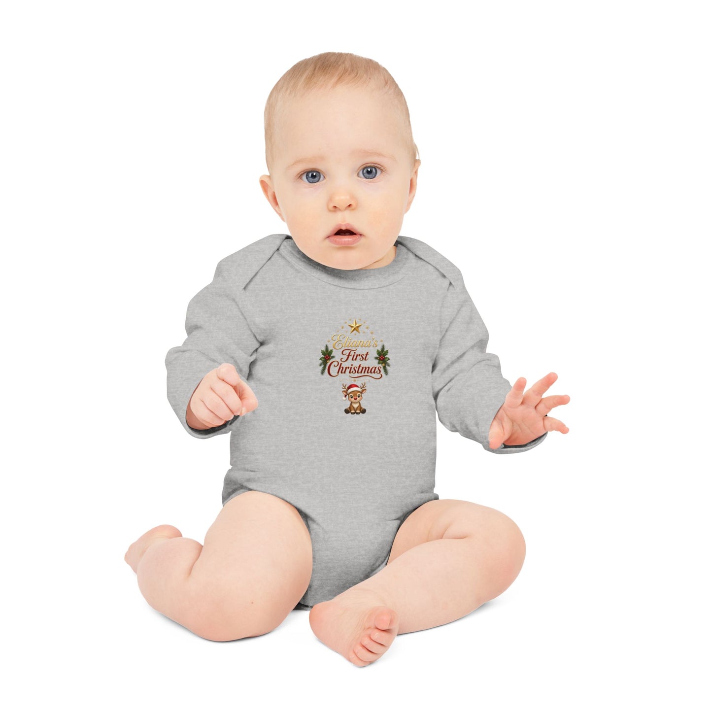 Eliana's First Christmas" Holiday Long-Sleeve Organic Infant Onesie