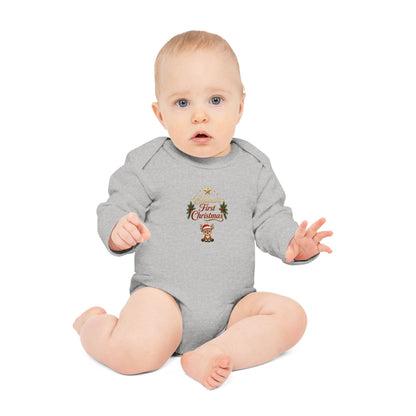 Eliana's First Christmas" Holiday Long-Sleeve Organic Infant Onesie
