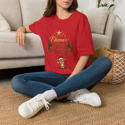 "First Christmas" T‑Shirt — Custom Name Baby Holiday Tee